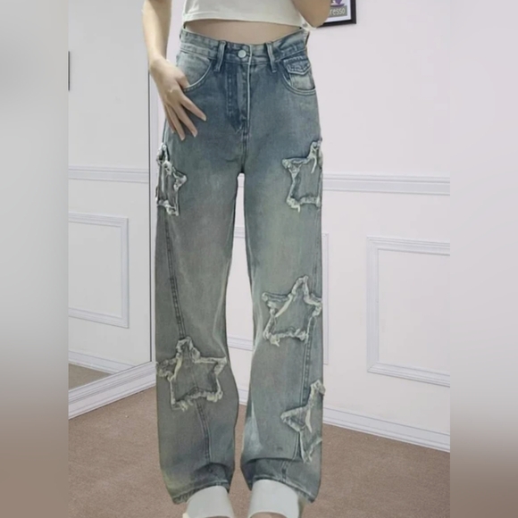 Star Embossed Loose Fit Jean's New Without tags Sz. M - Picture 1 of 10